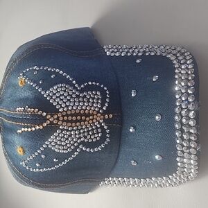 NWT Butterfly Rhinestone Blue Jean Hat in Classic Blue Jean